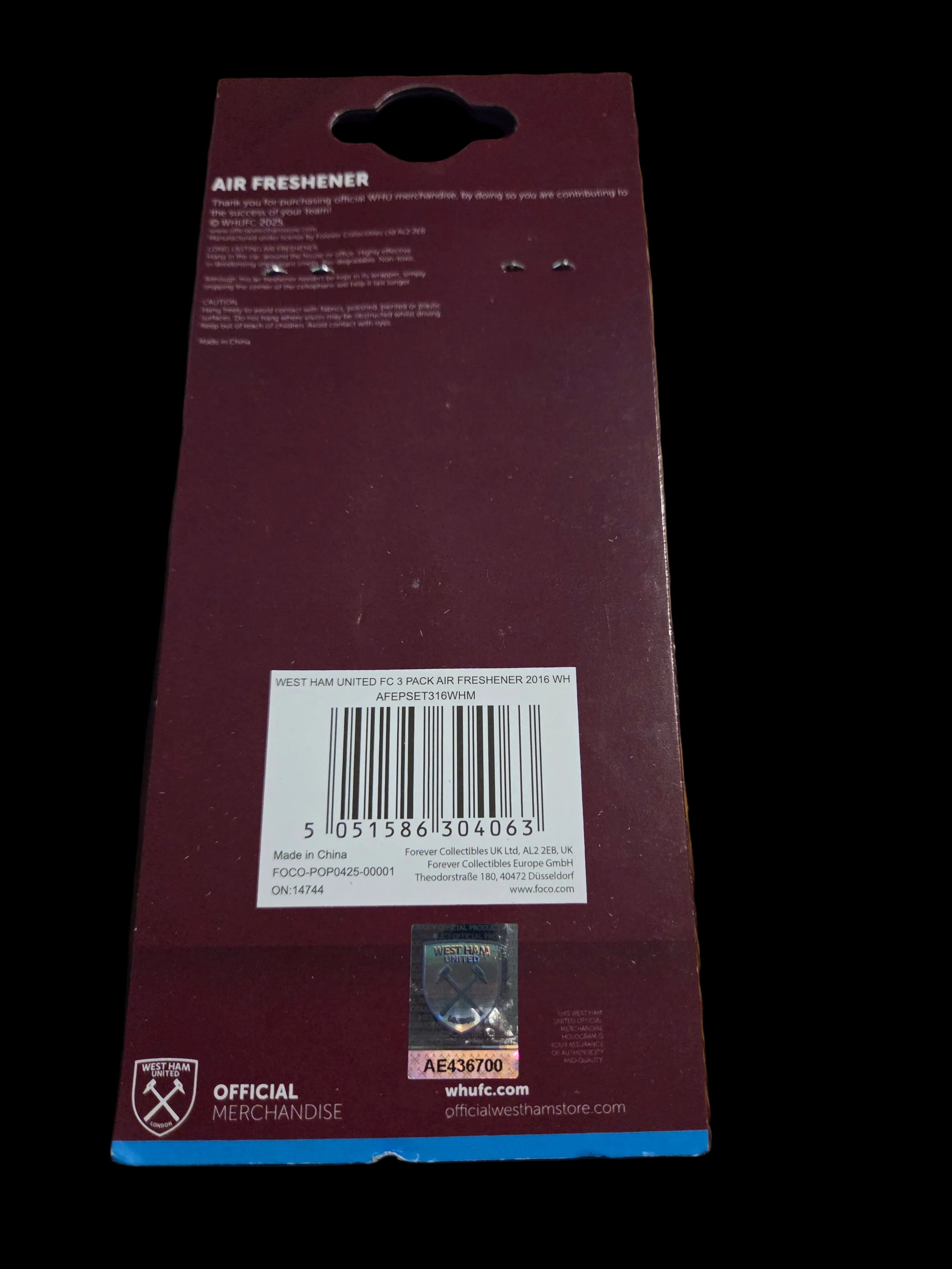 West Ham United 3 Pack Car Air Fresheners