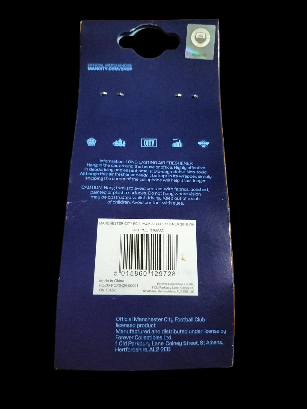 Manchester City FC 3 Pack Car Air Fresheners