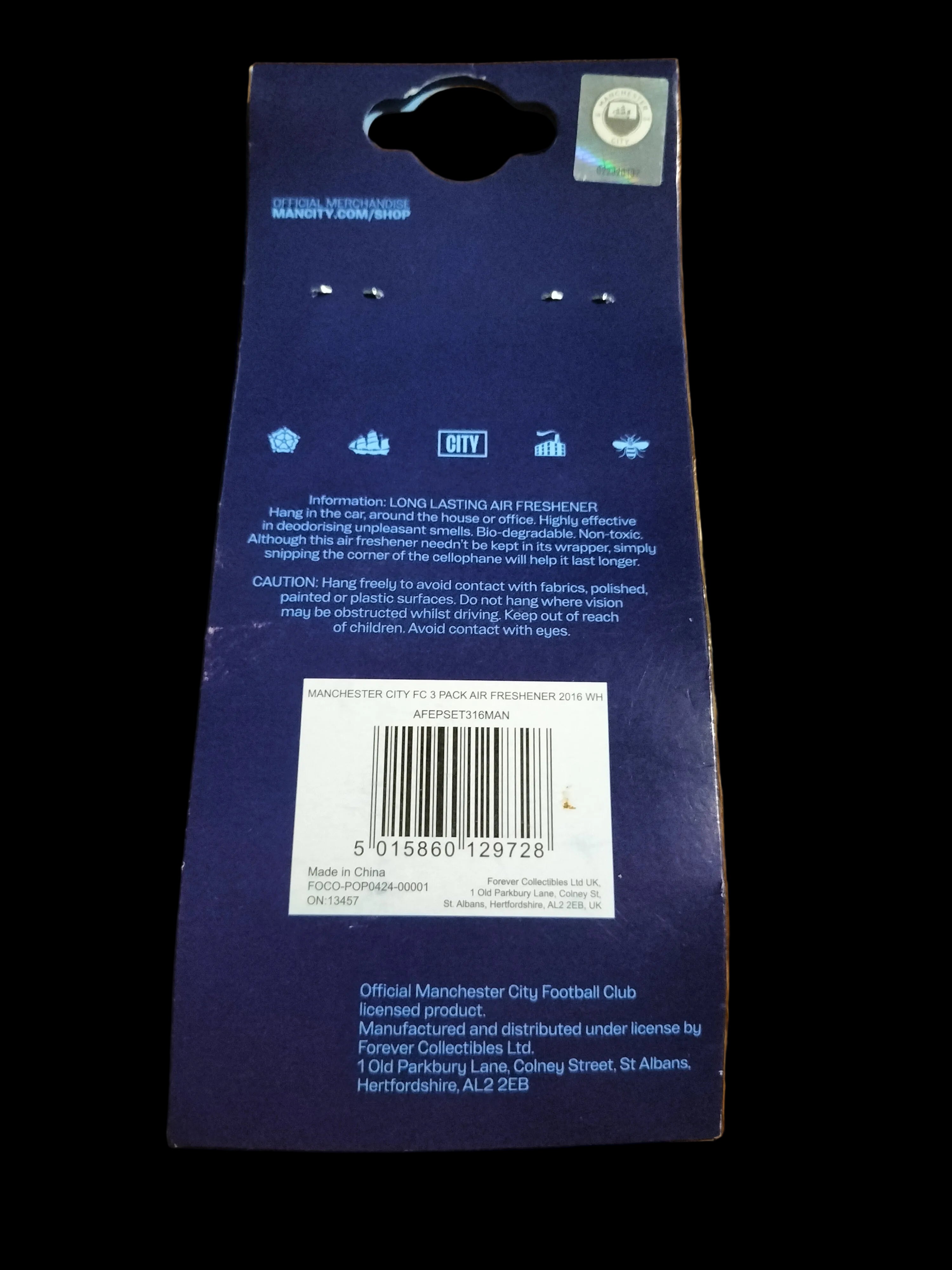Manchester City FC 3 Pack Car Air Fresheners